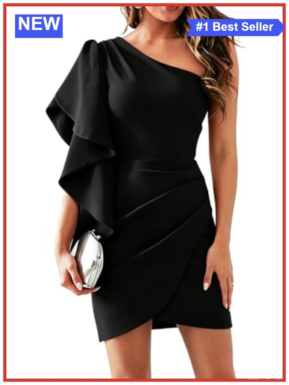 Women's Sexy One Shoulder Ruffle Bodycon Ruched Cocktail Mini Dress